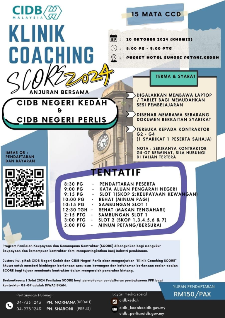 COACHING SCORE CLINIC 2024 JOINTLY ORGANISED BY CIDB KEDAH & CIDB PERLIS